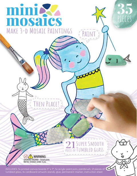 Mini Mosaics Whimsical Sea Friends: Paint and Decorate Canvas Boards with Tumbled Glass - DIY Mixed-Media Craft Gift for Ages 6 and Up
