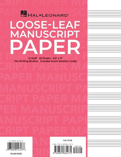 Standard Loose Leaf Manuscript Paper (Pink Cover)