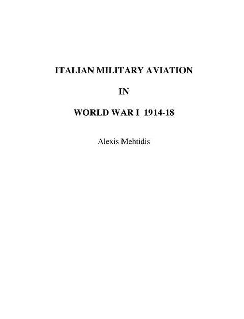 Italian Military Aviation in World War I 1914-1918