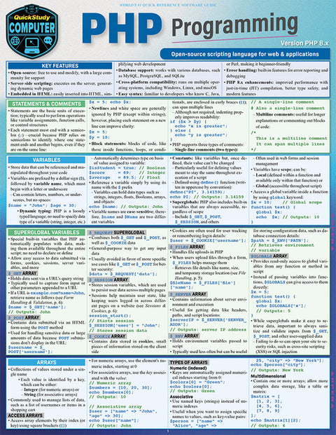 PHP Programming: A Quickstudy Laminated Reference Guide by Nixon, Robin