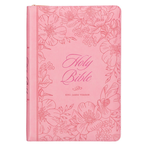 KJV Bible Thinline Large Print (Faux Leather, Pink W/Zipper) by Christian Art Gifts