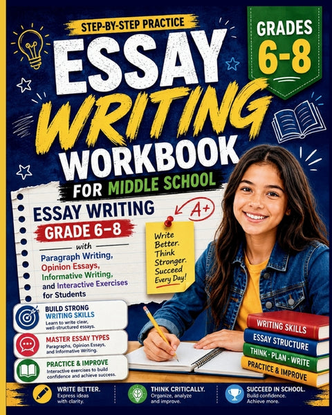 Essay Writing Workbook for Middle School: Essay Writing Grade 6-8 with Paragraph Writing, Opinion Essays, Informative Writing, and Interactive Exercis