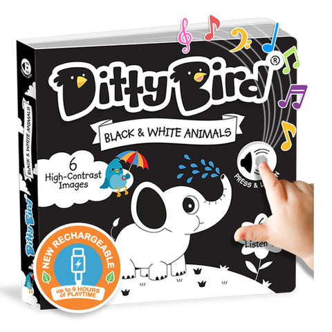 Ditty Bird Interactive Sensory White and Black Sound Book for Babies 6 - 18 Months Infant Books for Tummy Time