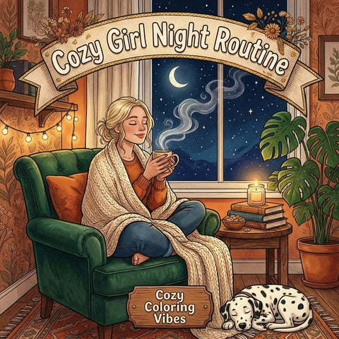 Cozy Girl Night Routine: Easy Bold Line Art Coloring Book Relaxing Nighttime Self-Care Rituals, Bedtime Wind-Down Routines & Cozy Home Comfort Scenes by Vibes, Cozy Coloring