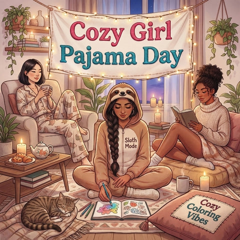 Cozy Girl Pajama Day: Cute Comfy Homebody Adult & Teen Creative Coloring Book Fun Bold Line Haven Hygge Designs & Relaxing Home Scene, Daily Moments & by Vibes, Cozy Coloring