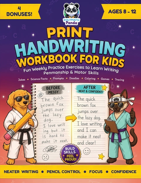 Print Handwriting Workbook for Kids 8-12: Fun Weekly Practice Exercises to Learn Writing, Penmanship & Motor Skills with Jokes, Science Facts & Prompt