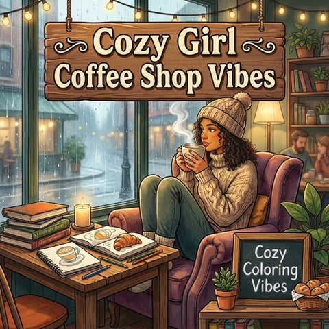 Cozy Girl Coffee Shop Vibes: Easy Bold Line Designs Of Aesthetic Cafes, Latte Art, Pastries, Book Nooks & Rainy Day Window Scenes Mindful Self-Care, S
