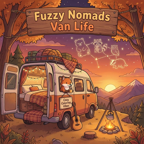 Fuzzy Nomads Van Life: A Cozy Travel Hygge Adult Coloring Book Easy Bold Line Designs of Mobile Living, Scenic Road Trips, Campsites, Outdoor Retreats