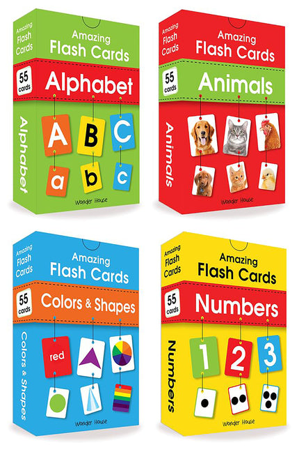 Amazing Flash Cards Set of 4 Boxes: Early Development of Preschool Toddler (220 Cards, Alphabet, Number, Animals, Colors and Shapes)