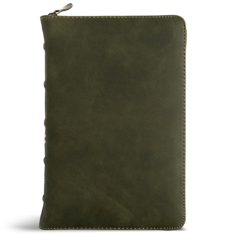 CSB Personal Size Bible, Holman Handcrafted Collection, Zipper Closure, Marbled Olive Premium Calfskin