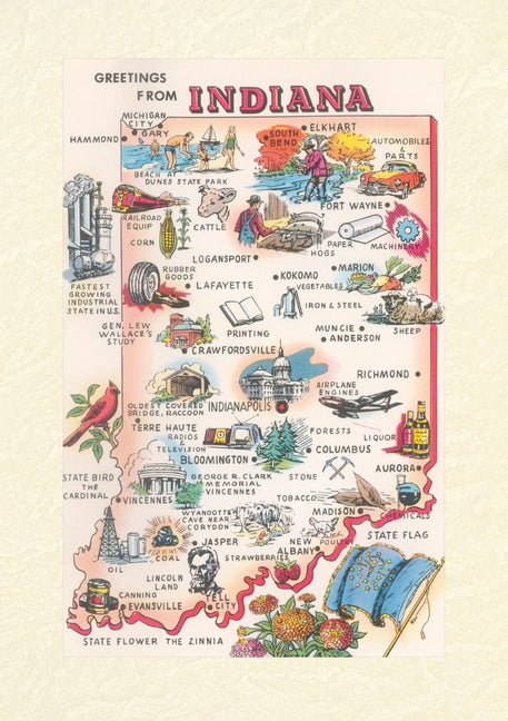 Vintage Lined Notebook Greetings from Indiana, Map by Found Image Press