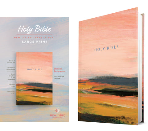 NLT Large Print Slimline Reference Bible (Hardcover, Pink Landscape, Red Letter)