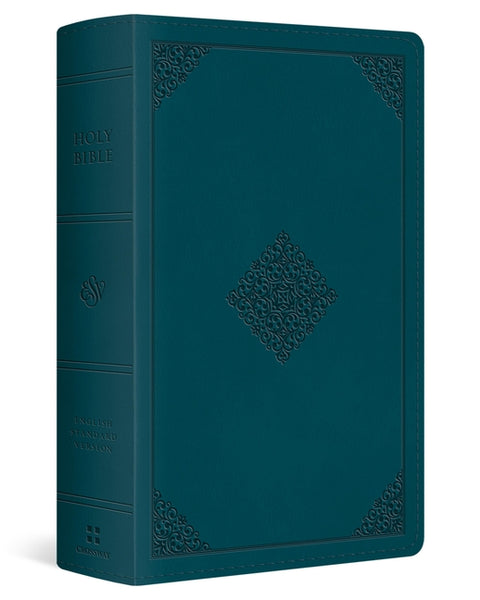 ESV Large Print Personal Size Bible, Red Letter (Trutone, Deep Teal, Ornament Design)