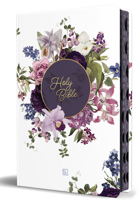 KJV Holy Bible, Large Print, Handy Size Format, Hardcover, Purple Flower, Page Edge Design, Thumb Index, Ribbon Marker, and Red Letter by King James Version