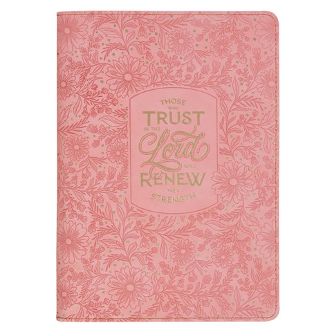Christian Art Gifts Inspirational Zippered Journal, Those Who Trust in the Lord Wide Ruled Notebook, Isa. 40:31 Bible Verse, Coral Vegan Leather, 336