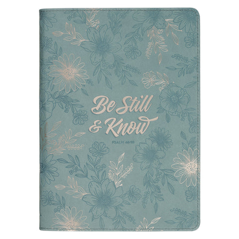 Christian Art Gifts Classic Journal Be Still & Know Psalm 46:10 Bible Verse, Inspirational Scripture Notebook, Ribbon Marker, Teal Vegan Leather Flexc by 