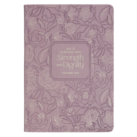 Christian Art Gifts Classic Journal Strength and Dignity Prov. 31:25 Bible Verse, Inspirational Scripture Notebook, Ribbon Marker, Mauve Vegan Leather