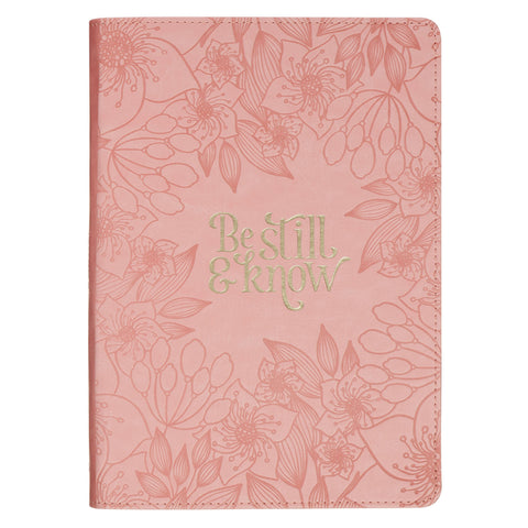 Christian Art Gifts Classic Journal Be Still & Know Ps. 46:10 Bible Verse, Inspirational Scripture Notebook, Ribbon Marker, Pink Vegan Leather Flexcov by 