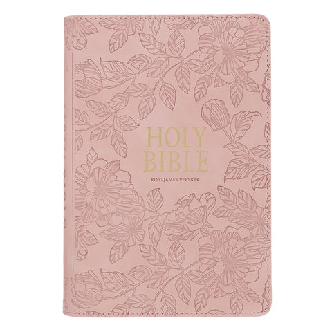 KJV Bible Personal Size Lg Print Faux Leather Blush Floral by 