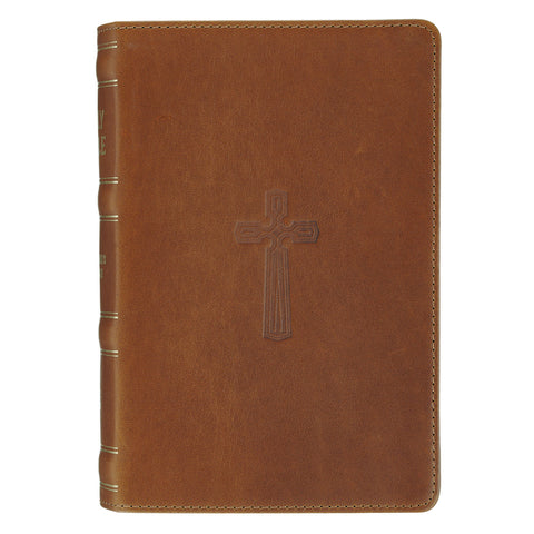 KJV Bible Personal Size Lg Print Genuine Leather Brown Cross by 