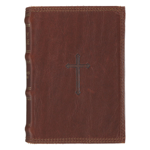KJV Bible Pocket Leather Brown Cross by 