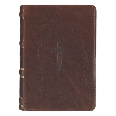 KJV Bible Compact Large Print Leather Tan Cross Black by 