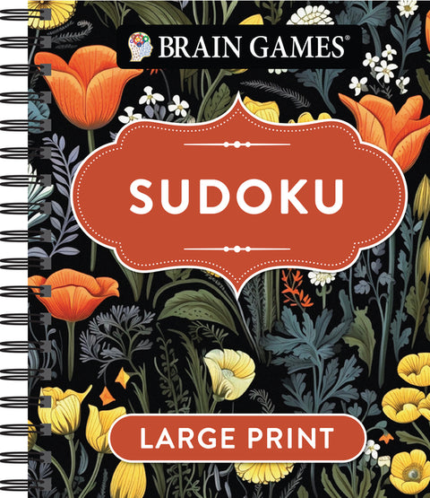 Brain Games - Large Print Sudoku (Dark Floral Design)