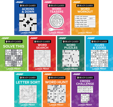 Brain Games - AARP Variety Puzzles - Large Print 10 Booklet Set by Publications International Ltd