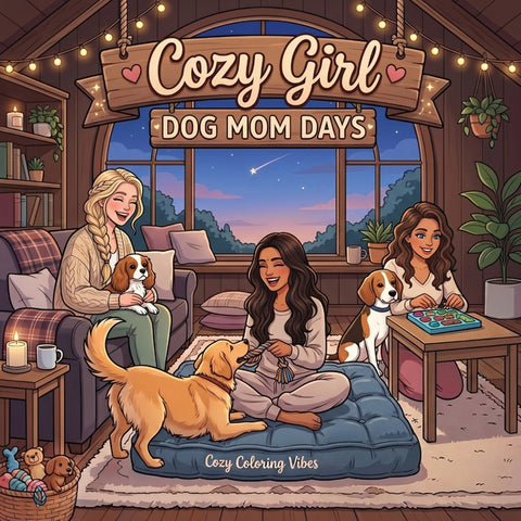 Cozy Girl Dog Mom Days: Cute Comfy Homebody Adult & Teen Coloring Book Easy Bold Line Hygge Design, Relaxing Home Comfort Adorable Puppy Scenes & Dail