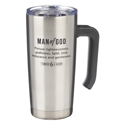 Christian Art Gifts Large Stainless Steel Vacuum Sealed Insulated Travel Mug Tumbler for Men: Man of God Inspirational Scripture, Retractable Lid, Sil by Christian Art Gifts