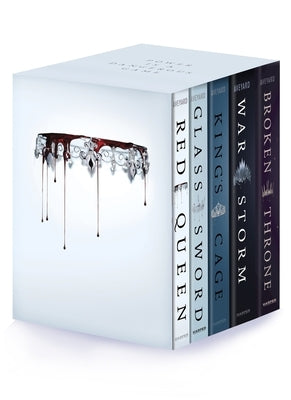 Red Queen 10th Anniversary Deluxe 5-Book Box Set with Stenciled Edges: Red Queen, Glass Sword, King's Cage, War Storm, Broken Throne by Aveyard, Victoria