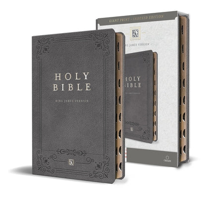 KJV Holy Bible, Giant Print Thinline Large Format, Gray Premium Imitation Leathe R with Ribbon Marker, Red Letter, and Thumb Index by Origin