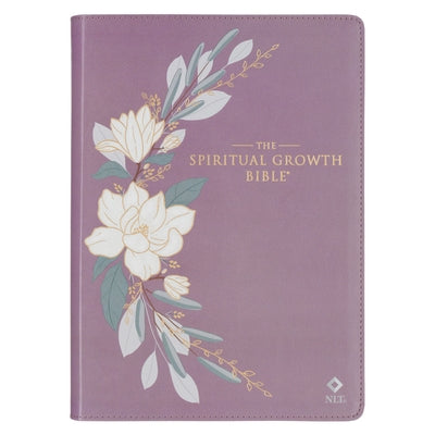 The Spiritual Growth Bible, Study Bible, NLT - New Living Translation Holy Bible, Vegan Leather, Purple Printed Floral by 
