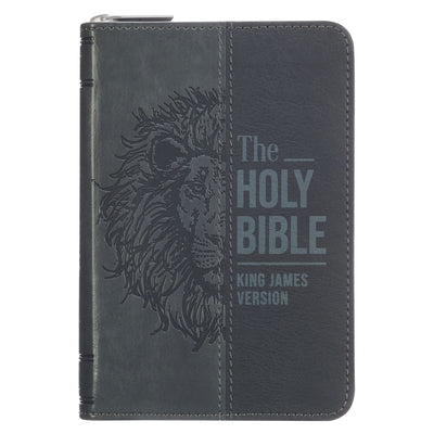 KJV Bible Mini Pocket Faux Leather, Black/Gray W/Zipper by Christian Art Gifts