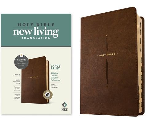 NLT Large Print Thinline Center-Column Reference Bible, Filament Enabled (Leatherlike, Brown Holy Cross, Indexed, Red Letter) by Tyndale