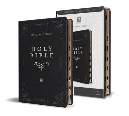 KJV Holy Bible, Giant Print Thinline Large Format, Black Premium Imitation Leath Er with Ribbon Marker, Red Letter, and Thumb Index by Origin