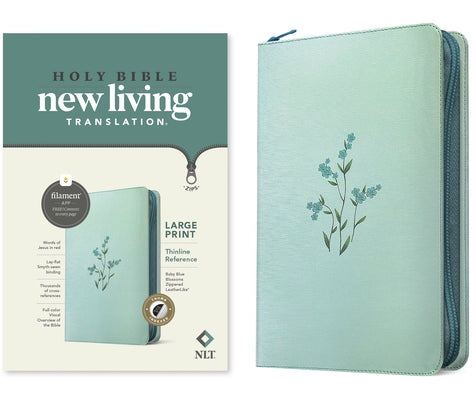NLT Large Print Thinline Reference Zipper Bible, Filament Enabled (Leatherlike, Baby Blue Blossoms, Indexed, Red Letter) by Tyndale