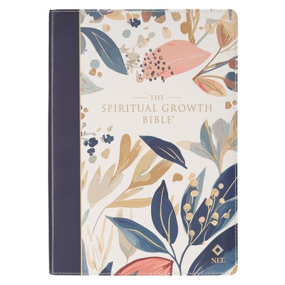 Nlt, the Spiritual Growth Bible Faux Leather, Navy with Leaves by Christian Art Gifts