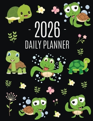 Turtle Planner 2026: Cute Tortoise Organizer: January-December (12 Months) Beautiful Agenda With Green Reptile Animal, Butterflies & Flowers by Press, Happy Oak Tree