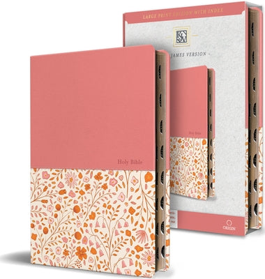 KJV Holy Bible, Large Print Handy Size Format, 2 Piece Pink Floral Leathersoft with Ribbon Marker, Red Letter, Thumb Index by King James Version