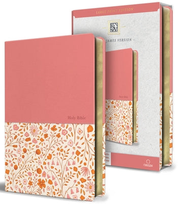 KJV Holy Bible, Large Print Handy Size Format, 2 Piece Pink Floral Leathersoft with Ribbon Marker, Red Letter by King James Version