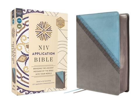 NIV Application Bible, Leathersoft, Teal/Grey, Red Letter, Comfort Print: Bringing the Ancient Message of the Bible Into Your World by Zondervan
