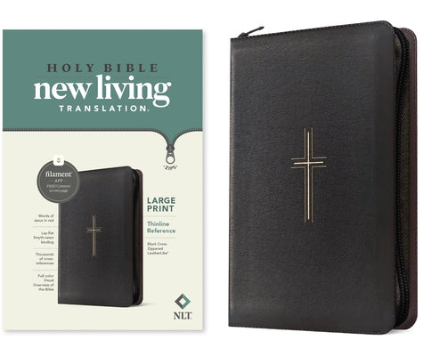 NLT Large Print Thinline Reference Zipper Bible, Filament Enabled (Leatherlike, Black Cross, Red Letter) by Tyndale