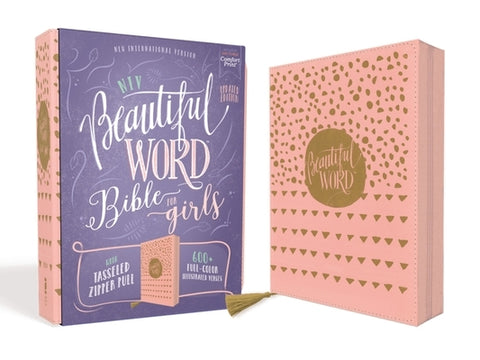 Niv, Beautiful Word Bible for Girls, Updated Edition, Leathersoft, Zippered, Pink, Red Letter, Comfort Print: 600+ Full-Color Illustrated Verses by Zondervan