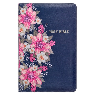 KJV Deluxe Gift Bible Printed Blue Floral with Zipper Faux Leather by 