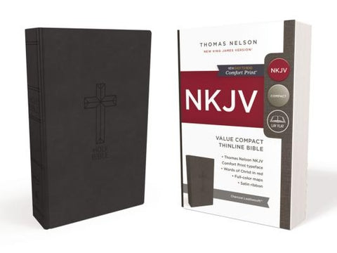 NKJV, Value Thinline Bible, Compact, Imitation Leather, Black, Red Letter Edition by Thomas Nelson