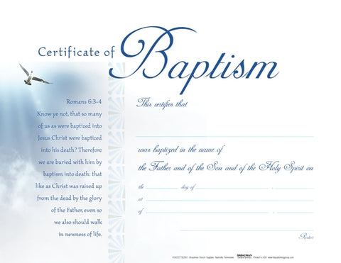 Baptism - White Clouds Flat Certificate (Pkg 6) by Broadman Church Supplies Staff