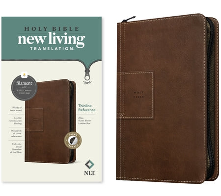 NLT Thinline Reference Zipper Bible, Filament Enabled Edition (Leatherlike, Atlas Rustic Brown, Indexed) by Tyndale