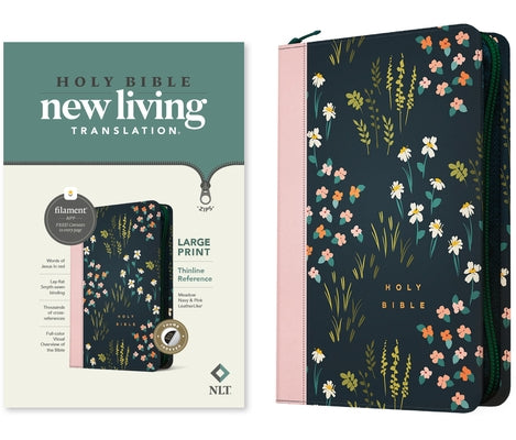 NLT Large Print Thinline Reference Zipper Bible, Filament Enabled Edition (Leatherlike, Meadow Navy & Pink, Indexed) by Tyndale