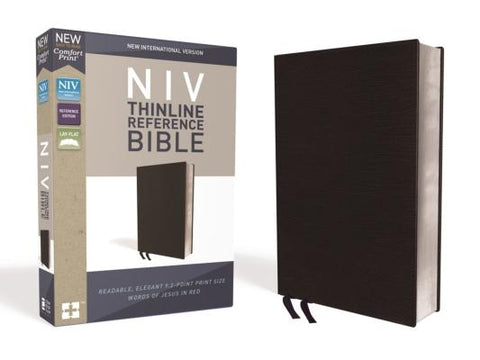 NIV, Thinline Reference Bible, Bonded Leather, Black, Red Letter Edition, Comfort Print by Zondervan